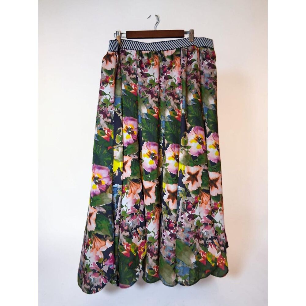 Denim 24/7 Floral Maxi Skirt Plus Size 24W Stretch Waist Boho Flowy